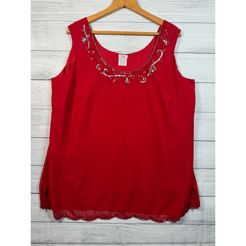 Roaman's Women's 22W Ruby Red Beaded Sequin Sleeveless Blouse Top 4345